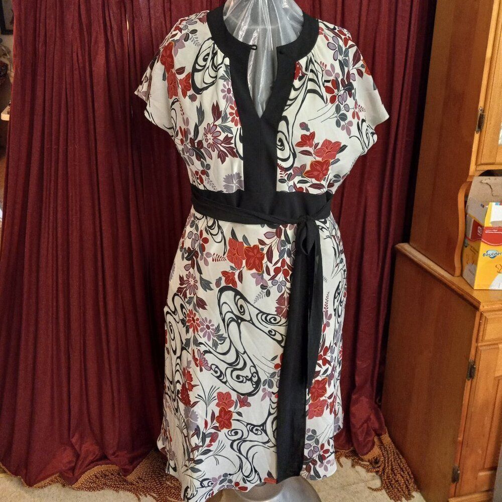 S.L. Fashions Women's 18 Floral Side zipper Fabric Tie Midi Dress Cottagecore